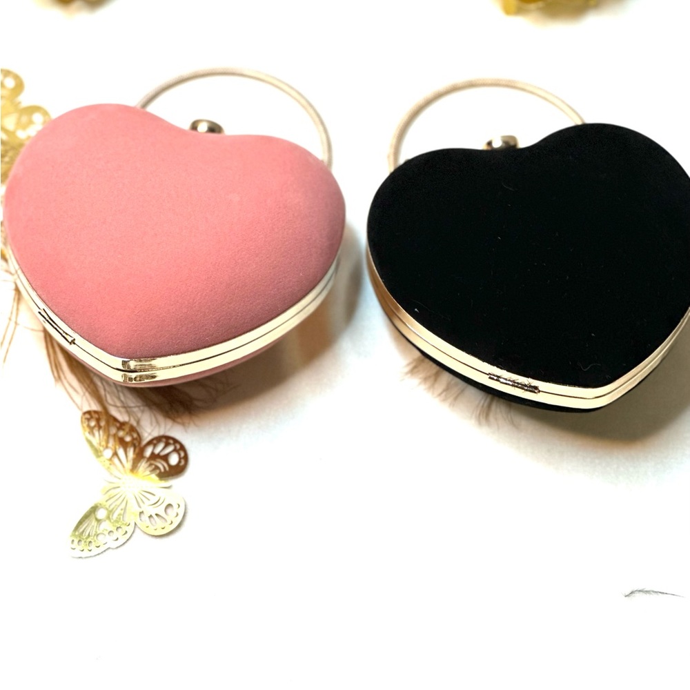 Velvet & Diamante Heart Shape Clutch Hand bag